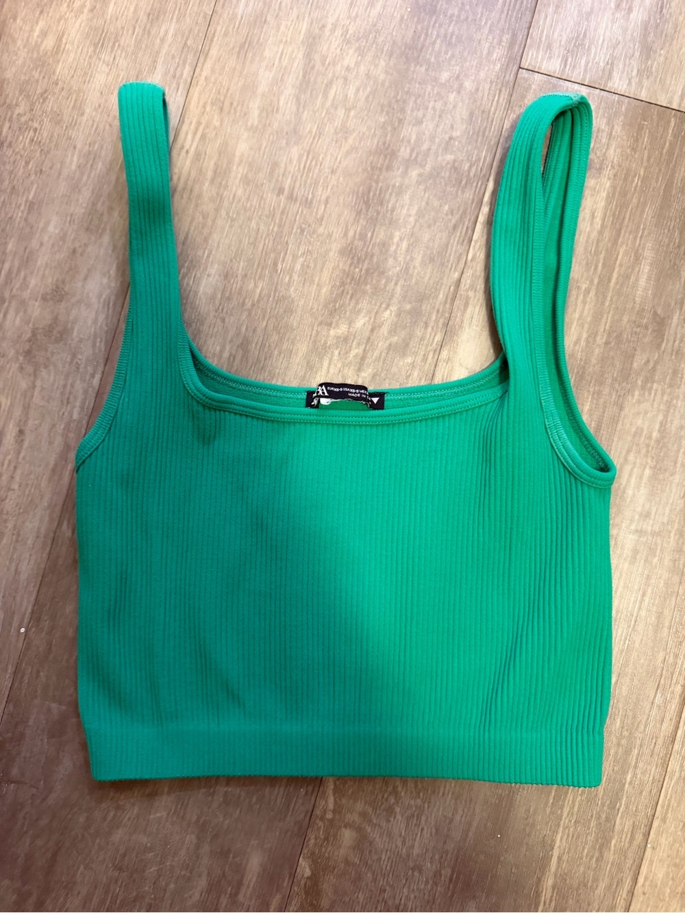 Zara Emerald Ribbed Square-Neck Crop Tank